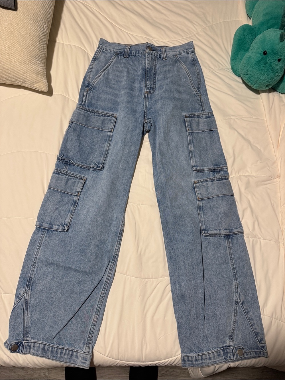 Denim Forum Light Blue Relaxed Cargo Jeans